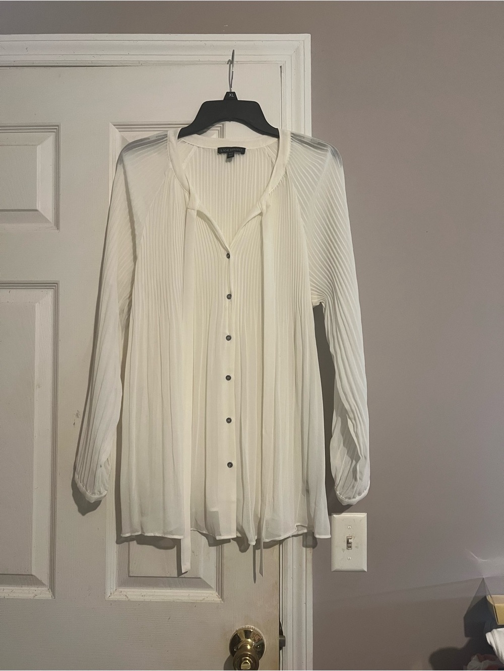 Lane Bryant Ivory Pleated Button-Front Blouse